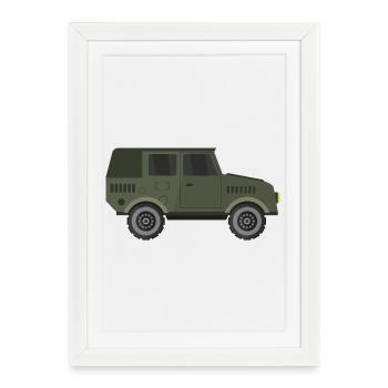 Jeep militaire - Affiche encadrée (27 × 37 cm) - blanc - Devant