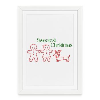 Noël – Couple en pain d’épices & teckel (rouge) - Affiche encadrée (27 × 37 cm) - blanc - Devant
