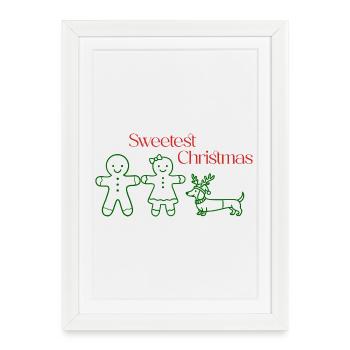 Noël – Amis en pain d’épices & teckel - Affiche encadrée (27 × 37 cm) - blanc - Devant