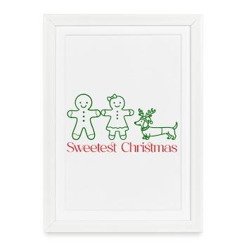 Christmas – Gingerbread Family with Dachshund (green) - Framed poster (27 × 37 cm) - white - Front