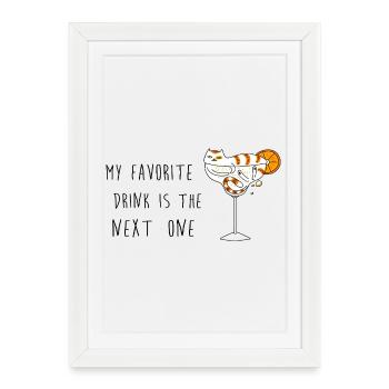 Ma boisson préférée est la suivante, chat mignon - Affiche encadrée (27 × 37 cm) - blanc - Devant