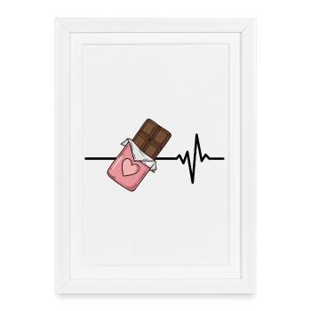 Le chocolat est ma vie, battement de cœur, amour chocolaté - Affiche encadrée (27 × 37 cm) - blanc - Devant