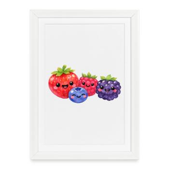 Kawaii Berries Fruit Fruits Child Baby Smile - Framed poster (27 × 37 cm) - white - Front