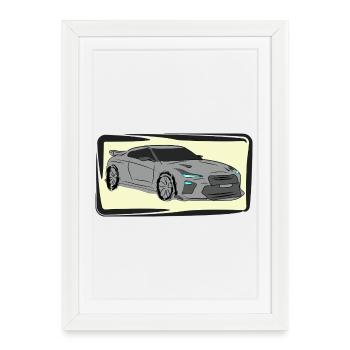Sports Car Neon Silhouette - Framed poster (27 × 37 cm) - white - Front
