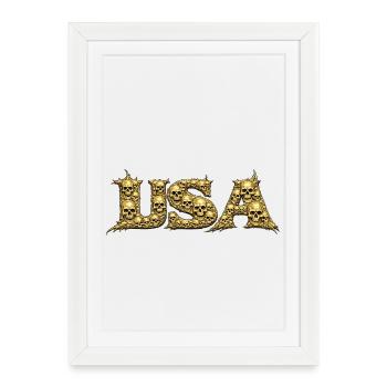 Emblème du Crâne d’Or USA - Affiche encadrée (27 × 37 cm) - blanc - Devant