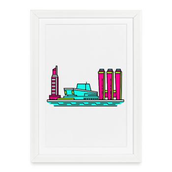 Art de la tour de rouge à lèvres de la skyline de la ville de Göteborg - Affiche encadrée (27 × 37 cm) - blanc - Devant