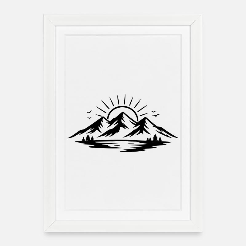 Berglandschaft - Gerahmtes Poster (27 × 37 cm) - Weiß