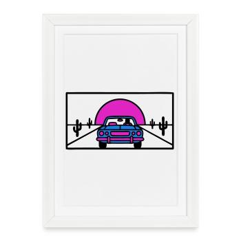Logo de la voiture de route du désert - Affiche encadrée (27 × 37 cm) - blanc - Devant