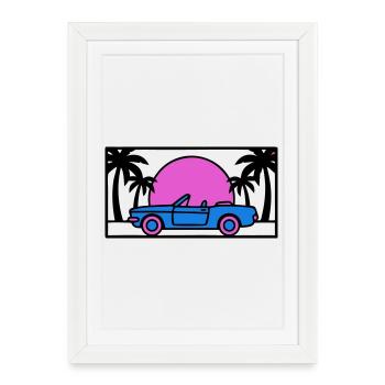 Graphisme de coucher de soleil en palmiers décapotables - Affiche encadrée (27 × 37 cm) - blanc - Devant