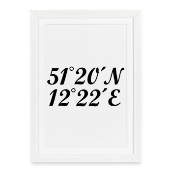 Leipzig Koordinaten - Gerahmtes Poster (27 × 37 cm) - Weiß - Vorne