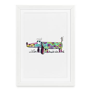 Teckel coloré - Teckel - Art - Fun - Affiche encadrée (27 × 37 cm) - blanc - Devant