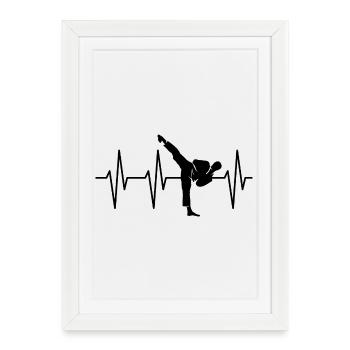 combattant combattant karaté arts martiaux rythme cardiaque pouls - Affiche encadrée (27 × 37 cm) - blanc - Devant