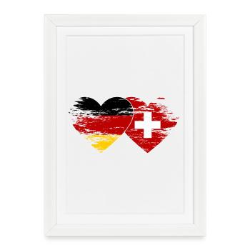 Deutschland Schweiz Flagge used Herz - Gerahmtes Poster (27 × 37 cm) - Weiß - Vorne