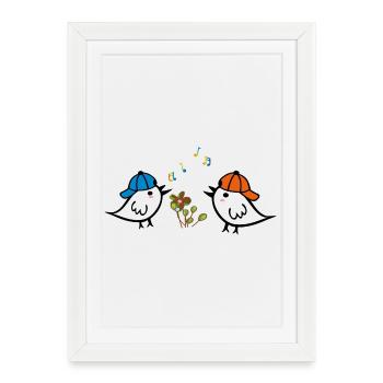 Printemps, Moineaux - Affiche encadrée (27 × 37 cm) - blanc - Devant