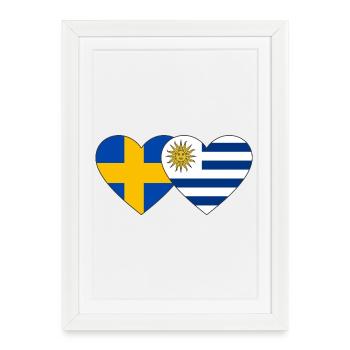 Suède Uruguay Drapeau du cœur - Affiche encadrée (27 × 37 cm) - blanc - Devant