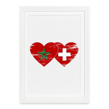 Maroc Suisse Drapeau Coeur utilisé - Affiche encadrée (27 × 37 cm) - blanc - Devant