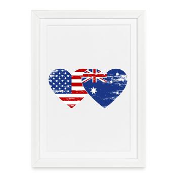 États-Unis, Australie, drapeau, forme de coeur utilisé - Affiche encadrée (27 × 37 cm) - blanc - Devant