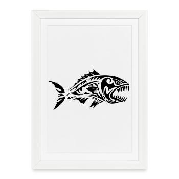 Poisson Tribal Piranha - Affiche encadrée (27 × 37 cm) - blanc - Devant