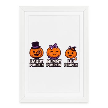 Daddy Pumpkin Mummy Pumpkin Lil' Pumpkin Family - Framed poster (27 × 37 cm) - white - Front
