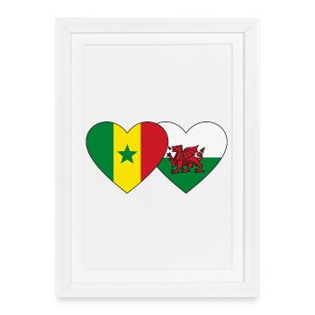 Sénégal Pays de Galles Drapeau Mains Coeur Forme - Affiche encadrée (27 × 37 cm) - blanc - Devant