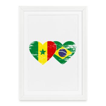 Sénégal Brésil Drapeau Mains Coeur Forme Utilisé - Affiche encadrée (27 × 37 cm) - blanc - Devant