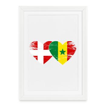 Dänemark Senegal Herz Flagge used - Gerahmtes Poster (27 × 37 cm) - Weiß - Vorne