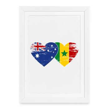 Drapeau de l’Australie et du Sénégal Coeur - Affiche encadrée (27 × 37 cm) - blanc - Devant