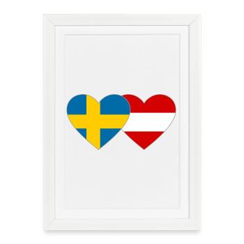 Suède Autriche Drapeau Coeur - Affiche encadrée (27 × 37 cm) - blanc - Devant