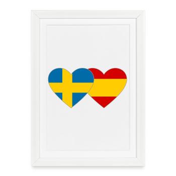 Suède Espagne Drapeau Coeur - Affiche encadrée (27 × 37 cm) - blanc - Devant