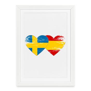 Suède Espagne Drapeau Coeur utilisé - Affiche encadrée (27 × 37 cm) - blanc - Devant