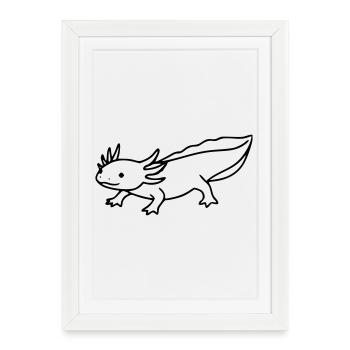 Dessin au trait d’axolotl | Amphibien minimaliste - Affiche encadrée (27 × 37 cm) - blanc - Devant