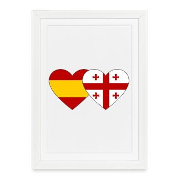 Espagne Géorgie Drapeaux Cœur - Affiche encadrée (27 × 37 cm) - blanc - Devant