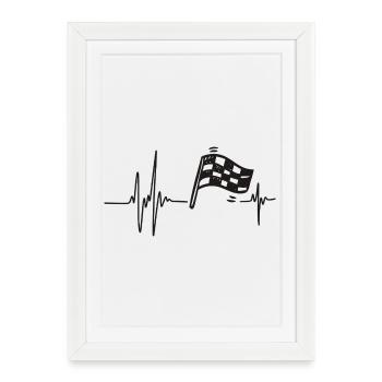 Course Automobile | Cœur Bat Drapeau à Damier - Affiche encadrée (27 × 37 cm) - blanc - Devant