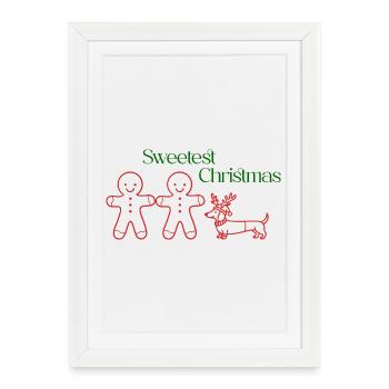 Hristmas – Garçons en pain d’épices et teckels (Ligne rouge) - Affiche encadrée (27 × 37 cm) - blanc - Devant