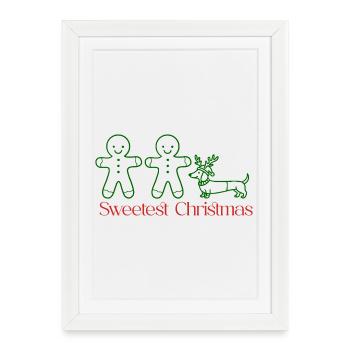 Christmas–Gingerbread Couple & Dachshund (green) - Framed poster (27 × 37 cm) - white - Front