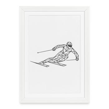 Geometrischer Skirennläufer - Gerahmtes Poster (27 × 37 cm) - Weiß - Vorne