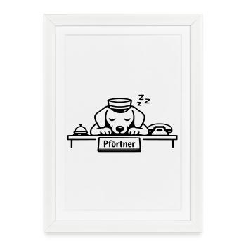 Chien portier qui dort - Affiche encadrée (27 × 37 cm) - blanc - Devant