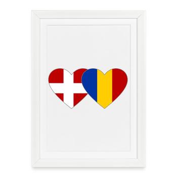 Cœur du drapeau Danemark-Roumanie - Affiche encadrée (27 × 37 cm) - blanc - Devant