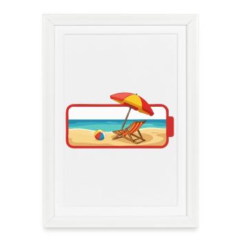 Été Plage Parasol Chaise - Affiche encadrée (27 × 37 cm) - blanc - Devant
