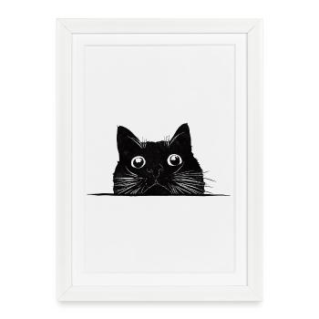 Peeping cat with whiskers black - Framed poster (27 × 37 cm) - white - Front