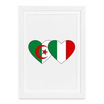 Drapeau Algérie Italie Cœur utilisé - Affiche encadrée (27 × 37 cm) - blanc - Devant