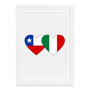 Chile Italien Flagge Herz - Gerahmtes Poster (27 × 37 cm) - Weiß - Vorne