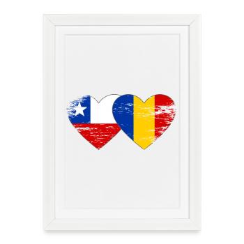 Chile Romania flag heart used - Framed poster (27 × 37 cm) - white - Front