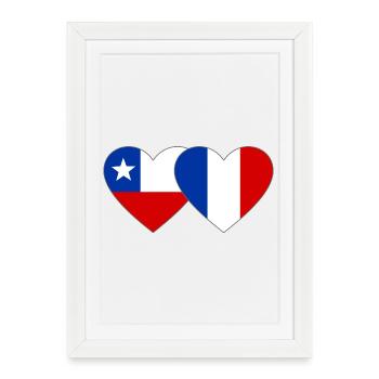 Cœur du drapeau Chili et de la France - Affiche encadrée (27 × 37 cm) - blanc - Devant