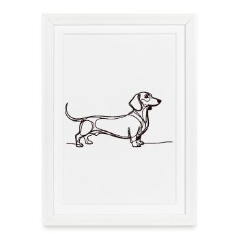 Chemise minimaliste teckel en une ligne avec un teckel - Affiche encadrée (27 × 37 cm) - blanc - Devant