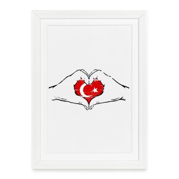 Drapeau de la Turquie en forme de cœur utilisé - Affiche encadrée (27 × 37 cm) - blanc - Devant