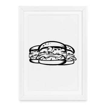 Burger Icône Symbole Illustration Graphique Alimentaire Logo - Affiche encadrée (27 × 37 cm) - blanc - Devant