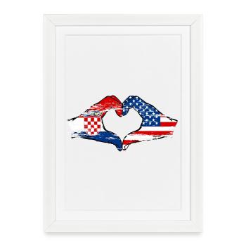 Croatie USA forme de coeur avec les mains utilisées - Affiche encadrée (27 × 37 cm) - blanc - Devant