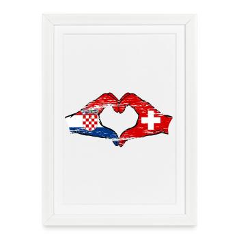 Croatie Suisse Drapeau Mains Coeur Forme Utilisé - Affiche encadrée (27 × 37 cm) - blanc - Devant