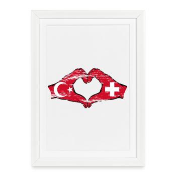 Turquie Suisse Drapeau Mains Coeur Forme Utilisé - Affiche encadrée (27 × 37 cm) - blanc - Devant